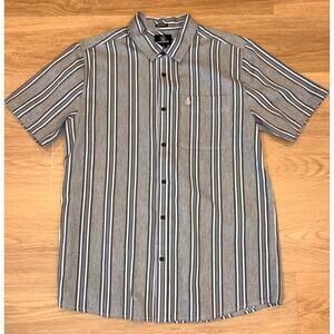 Volcom blue striped mens button up top size large